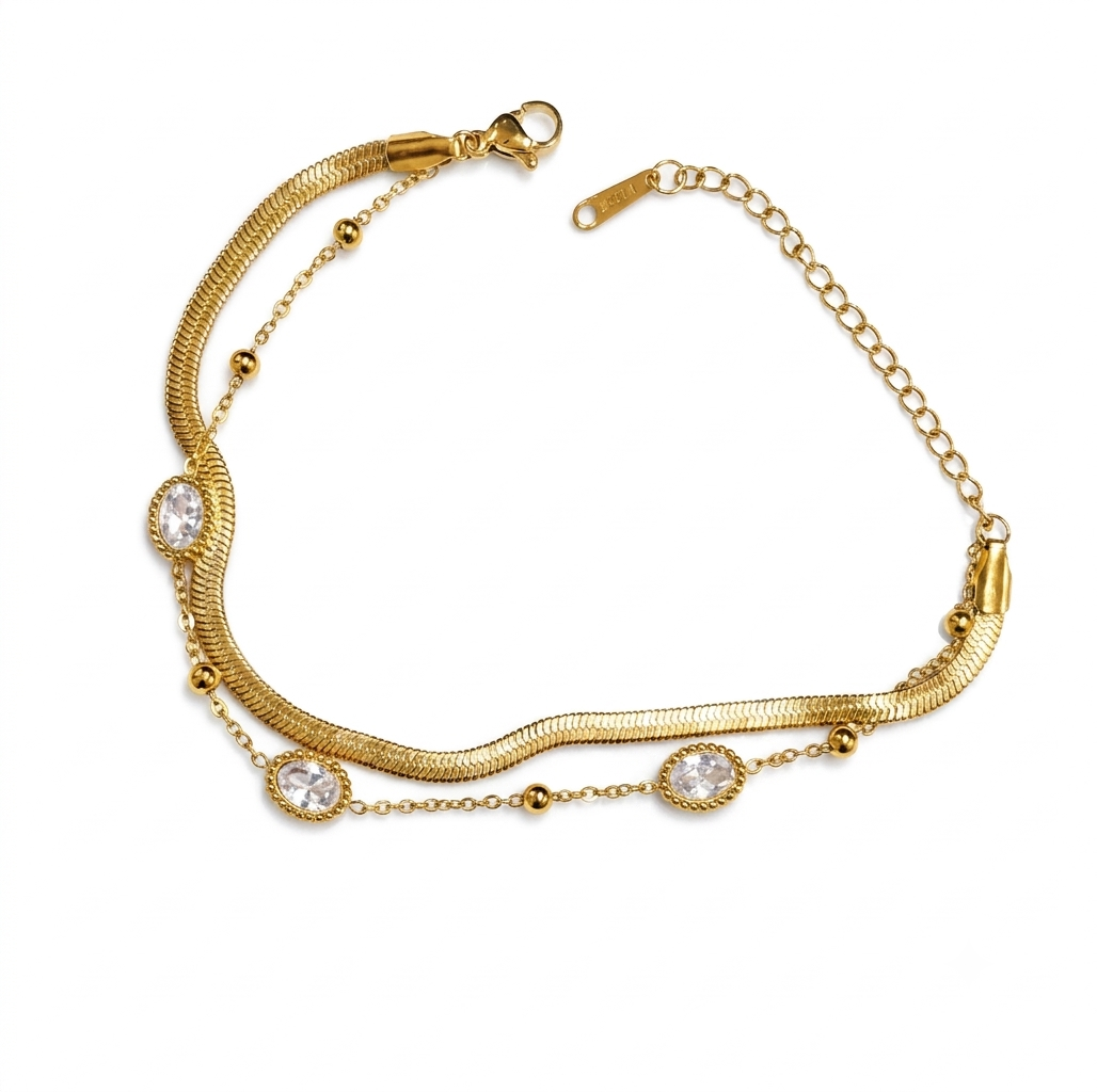 NUGOLD Premium Double Layer Oval Stone Bracelet