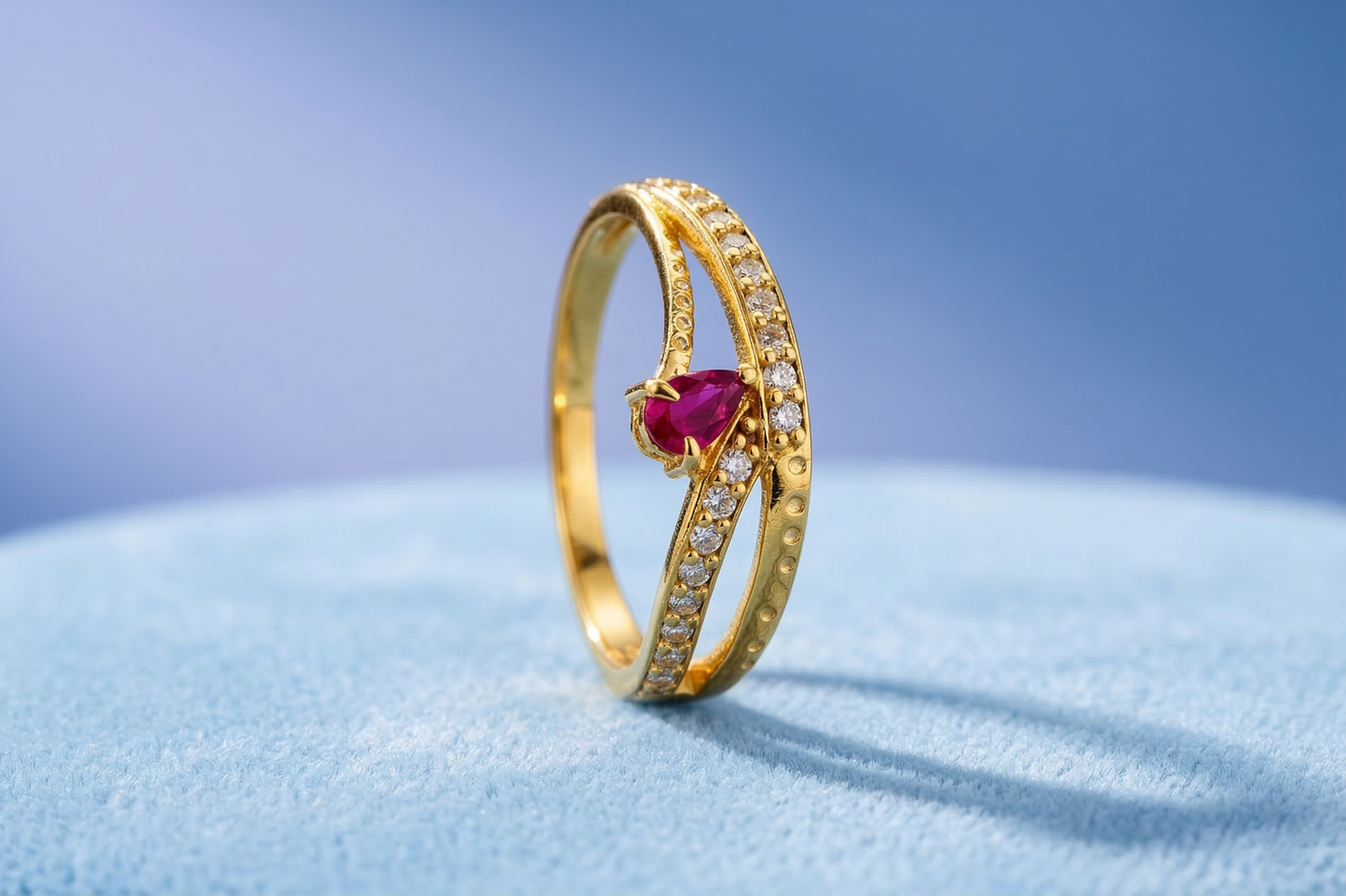 NUGOLD Premium Ring with CZ Stone & Dual Layer Band Style