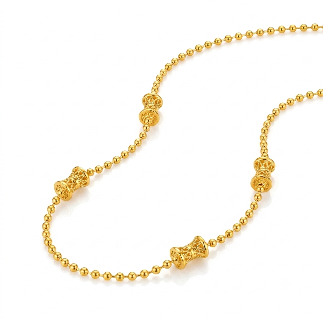 NUGOLD Bead Chain with Designer Barrel Charms for Women
