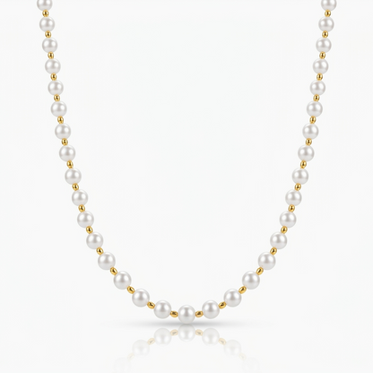 NUGOLD Elegant White Pearl & Gold Bead Chain for Women