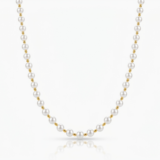 NUGOLD Elegant White Pearl & Gold Bead Chain for Women