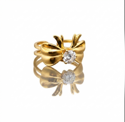 Elegant Anti-Tarnish Bow Design Ring with CZ Stone