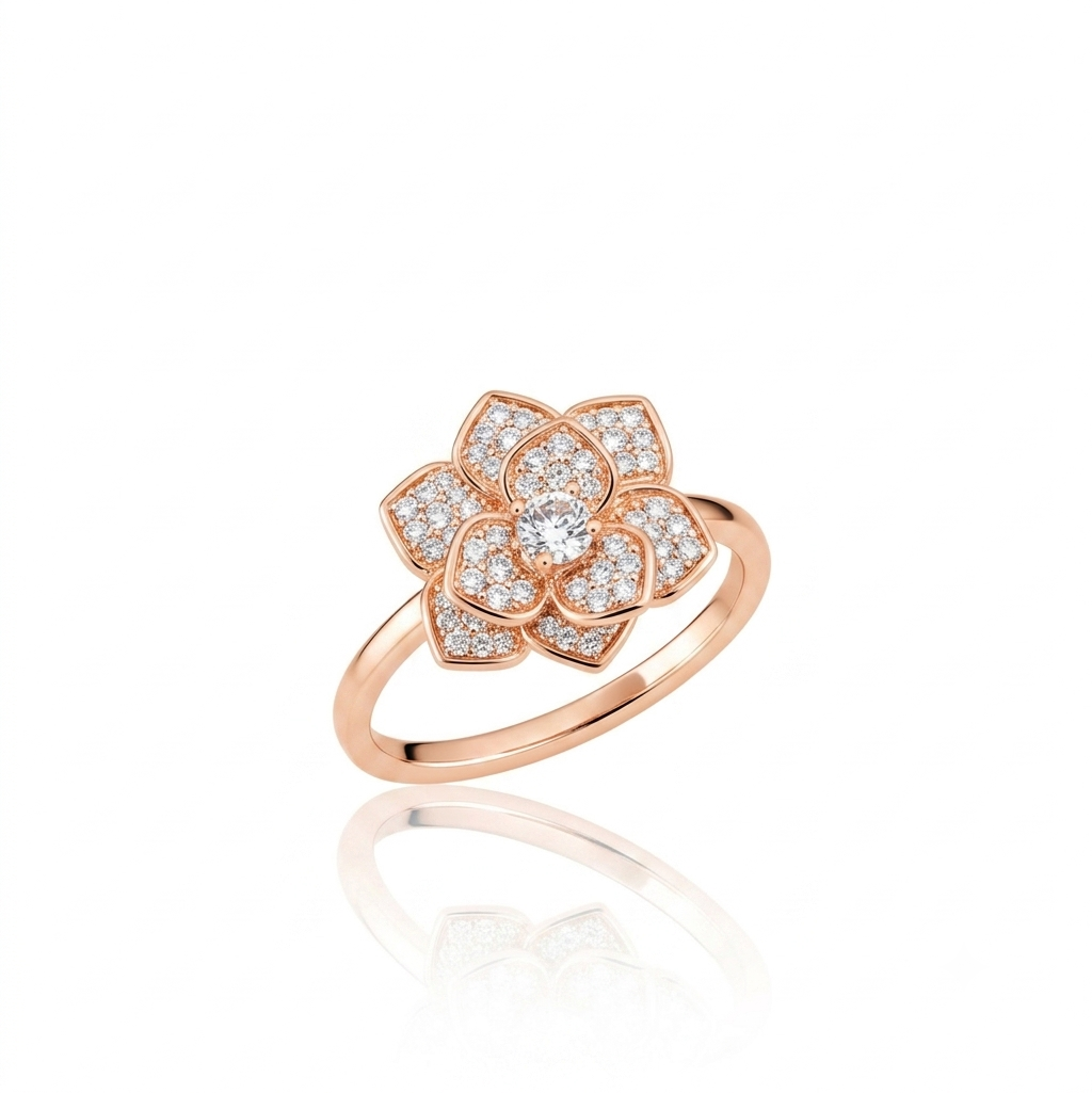 NUGOLD 360° Rotating Flower Spinner Ring for Women