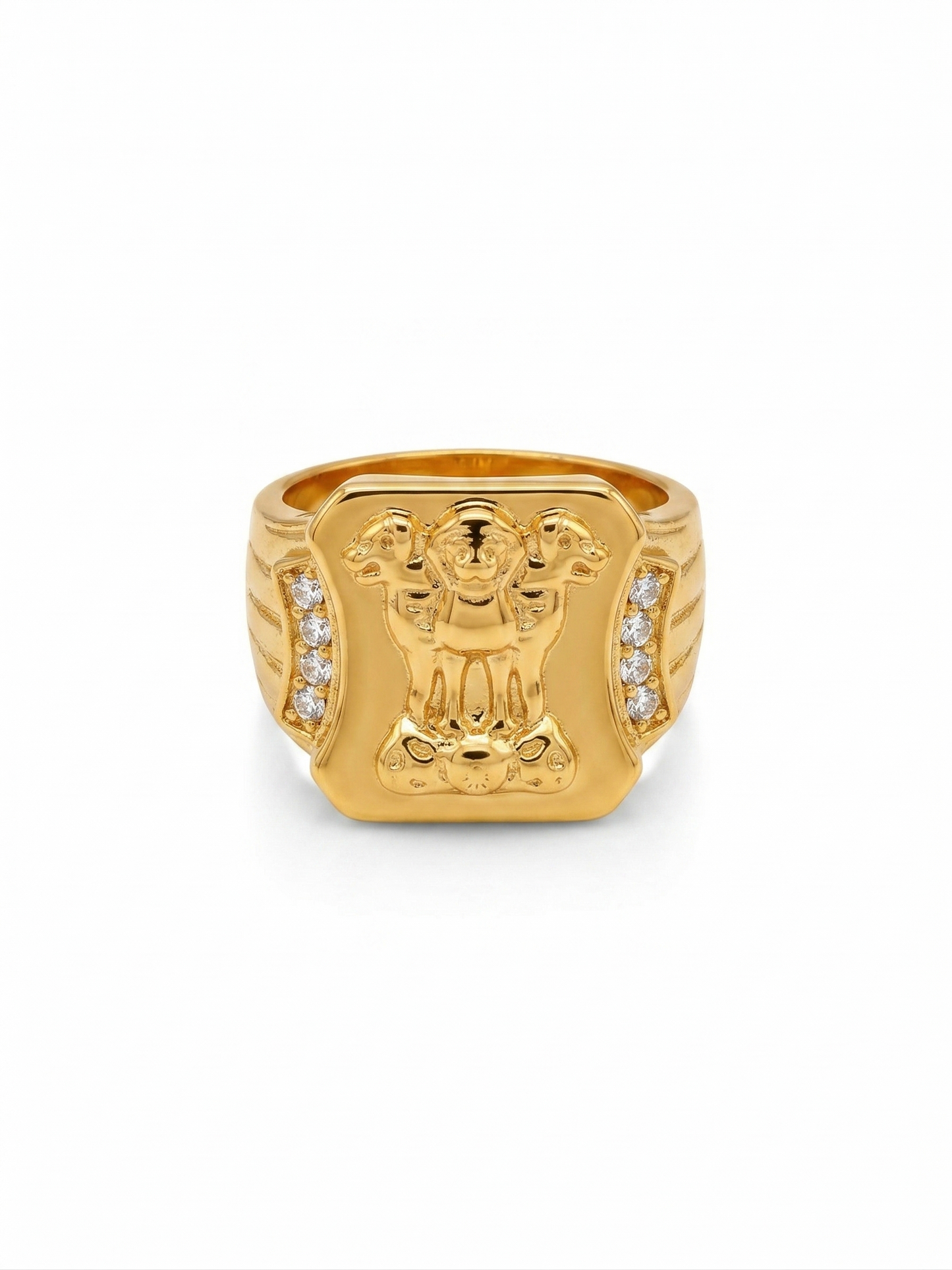 NuGold Royal Ashoka Lion Emblem Gold Signet Ring for Men
