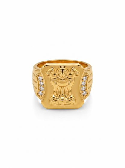 NuGold Royal Ashoka Lion Emblem Gold Signet Ring for Men