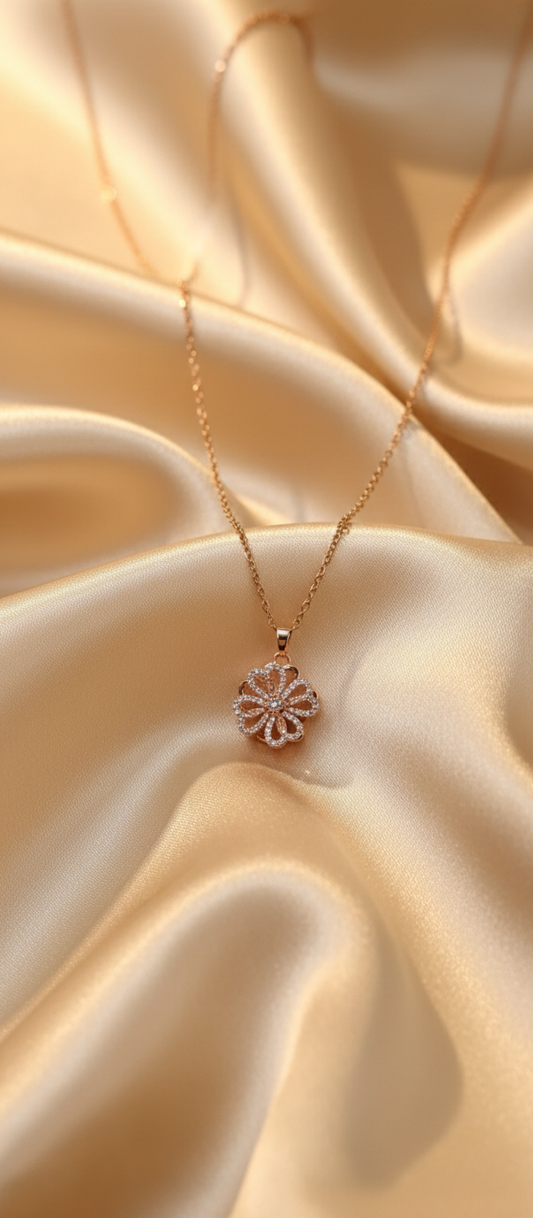 NUGOLD Elegant 360° Spin Flower Rose Gold Pendant Necklace