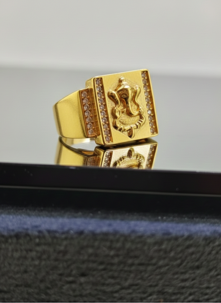 Gold plated Ganesha ring for men