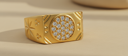 NUGOLD Luxury Men’s Ring with Round CZ Stone & Star Engraving