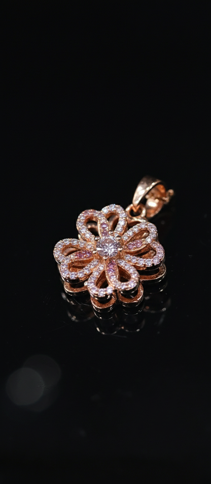 NUGOLD Elegant 360° Spin Flower Rose Gold Pendant Necklace