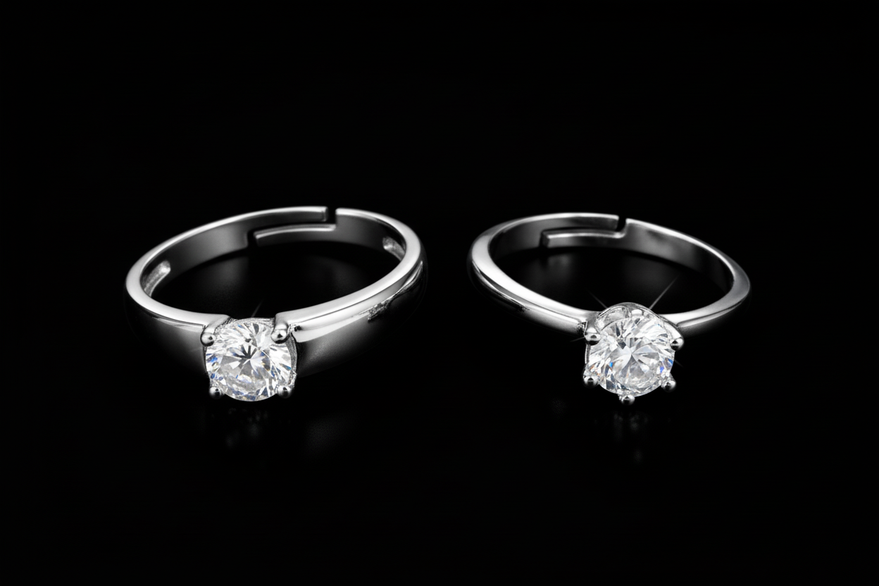 His & Hers Stainless Steel Solitaire Couple Ring Set