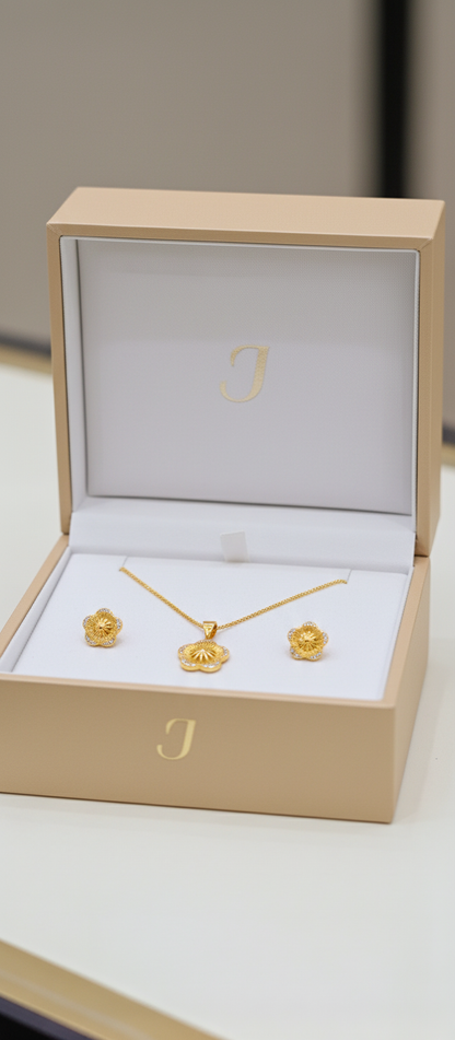 NuGold Floral CZ Pendant Necklace Set