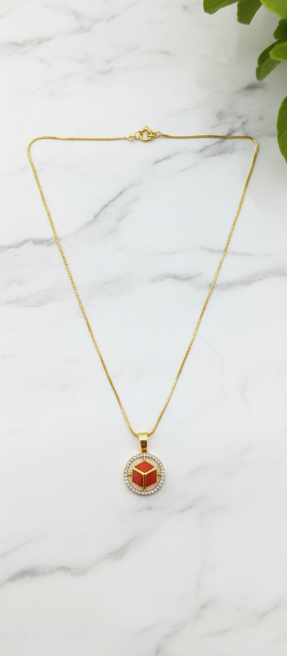 NuGold Red Stone Cube Pendant Necklace