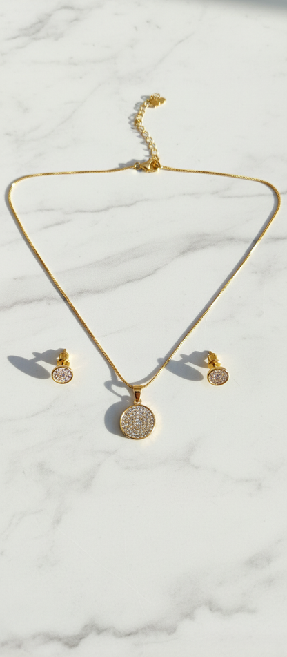 NuGold Round Stone Pendant Necklace Set for Women