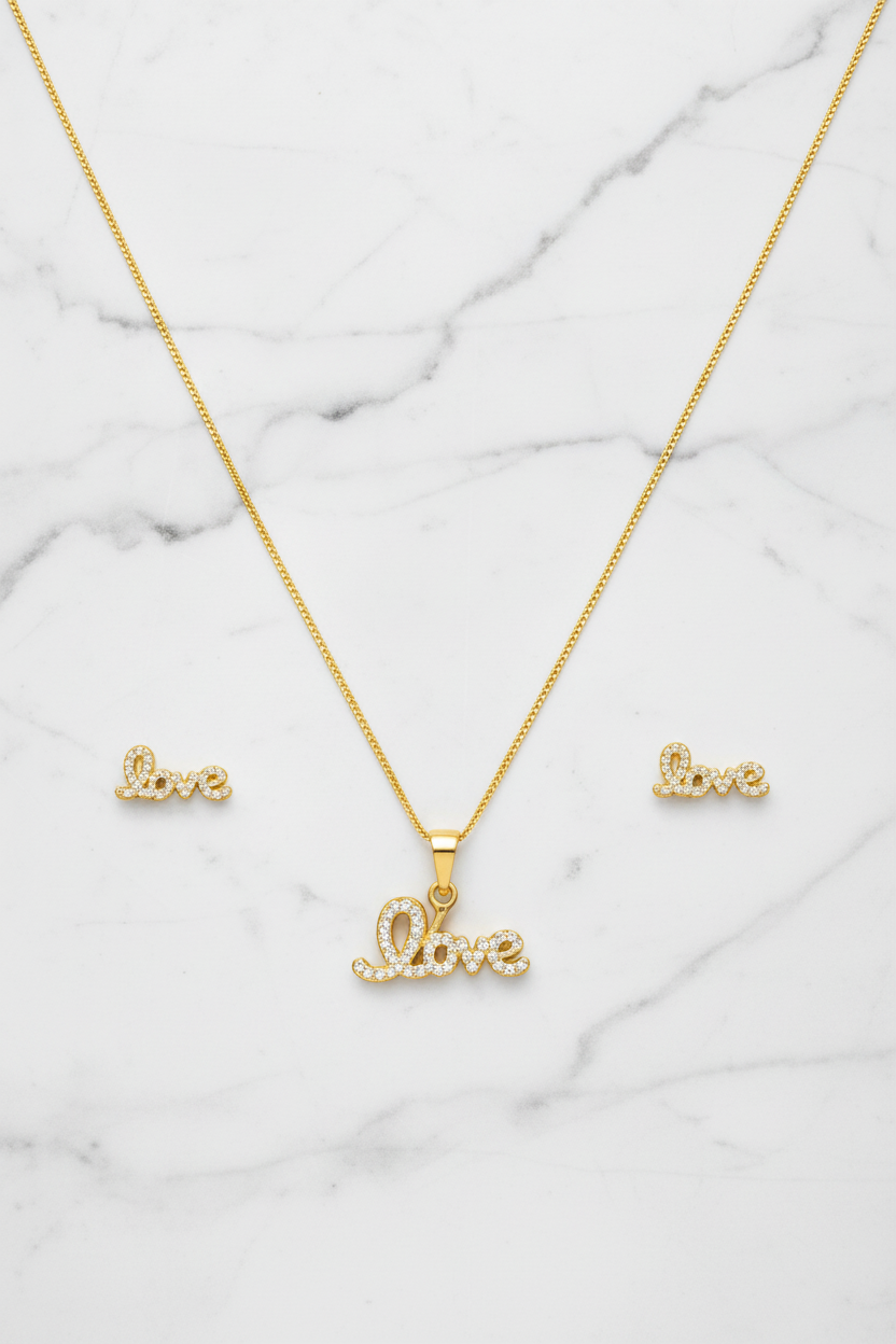 NuGold Love Pendant Necklace Set for Women