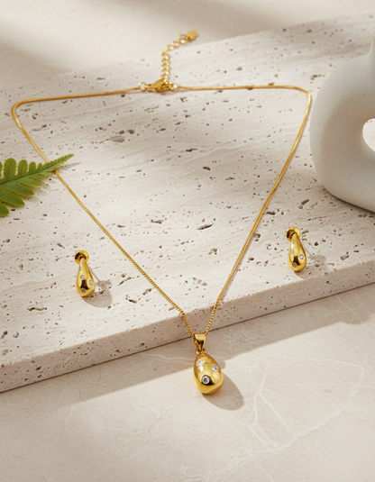 NuGold Teardrop CZ Pendant Necklace Set