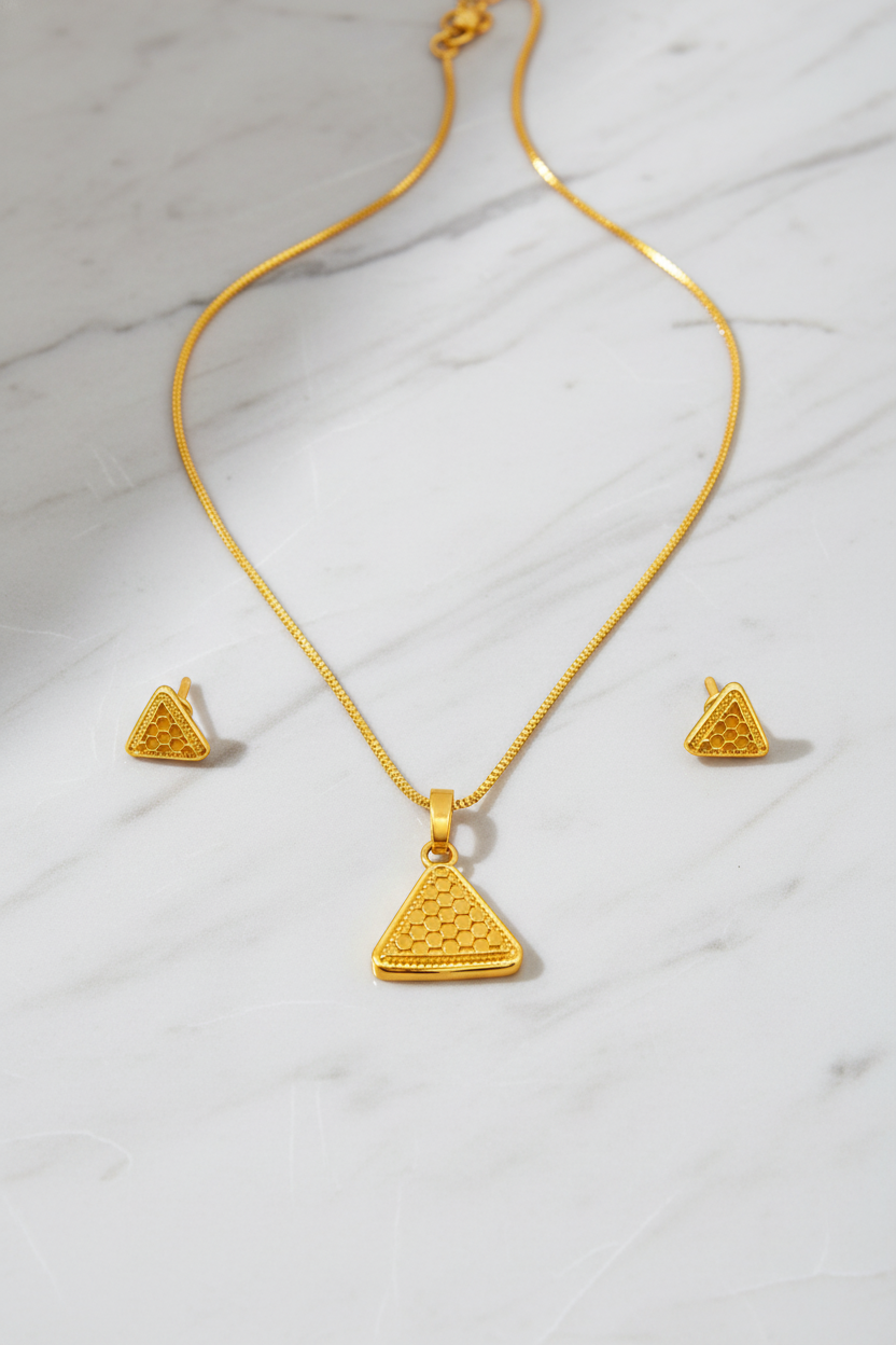 NuGold Triangle Pendant Necklace Set for Women