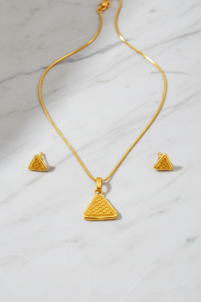 NuGold Triangle Pendant Necklace Set for Women