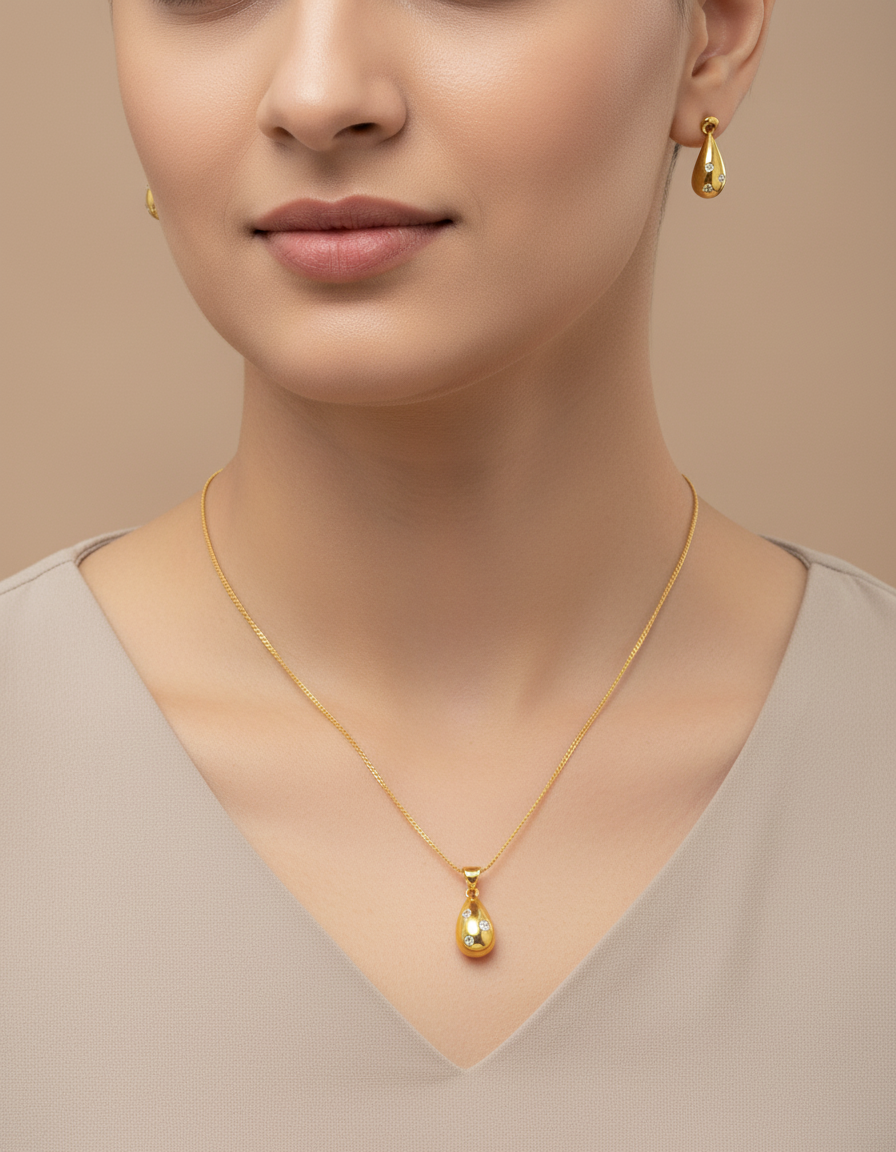 NuGold Teardrop CZ Pendant Necklace Set