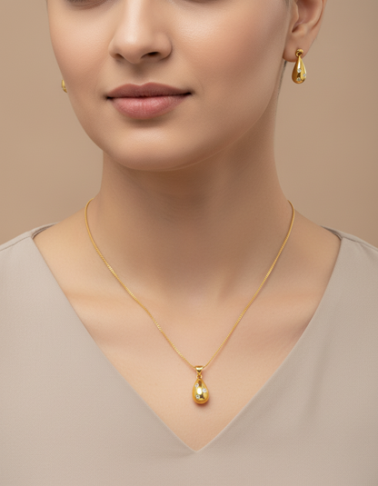 NuGold Teardrop CZ Pendant Necklace Set