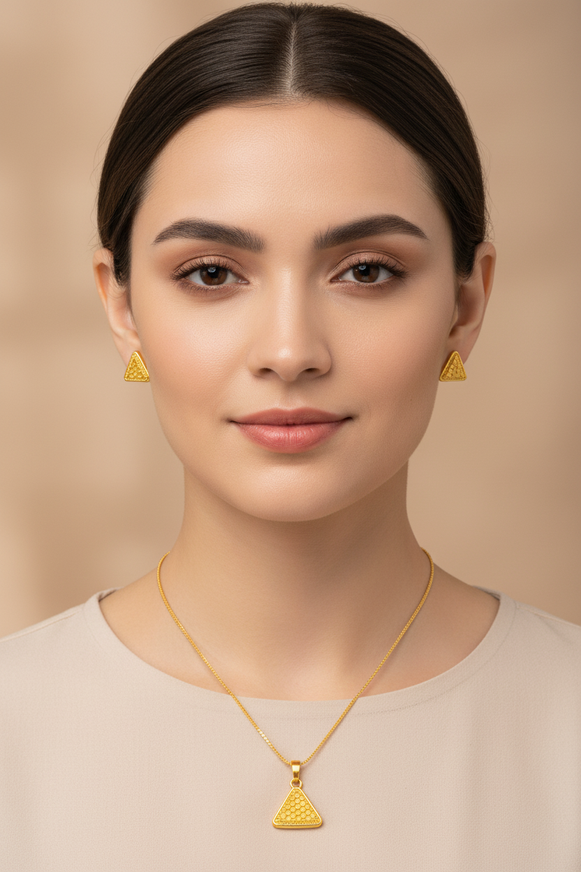 NuGold Triangle Pendant Necklace Set for Women