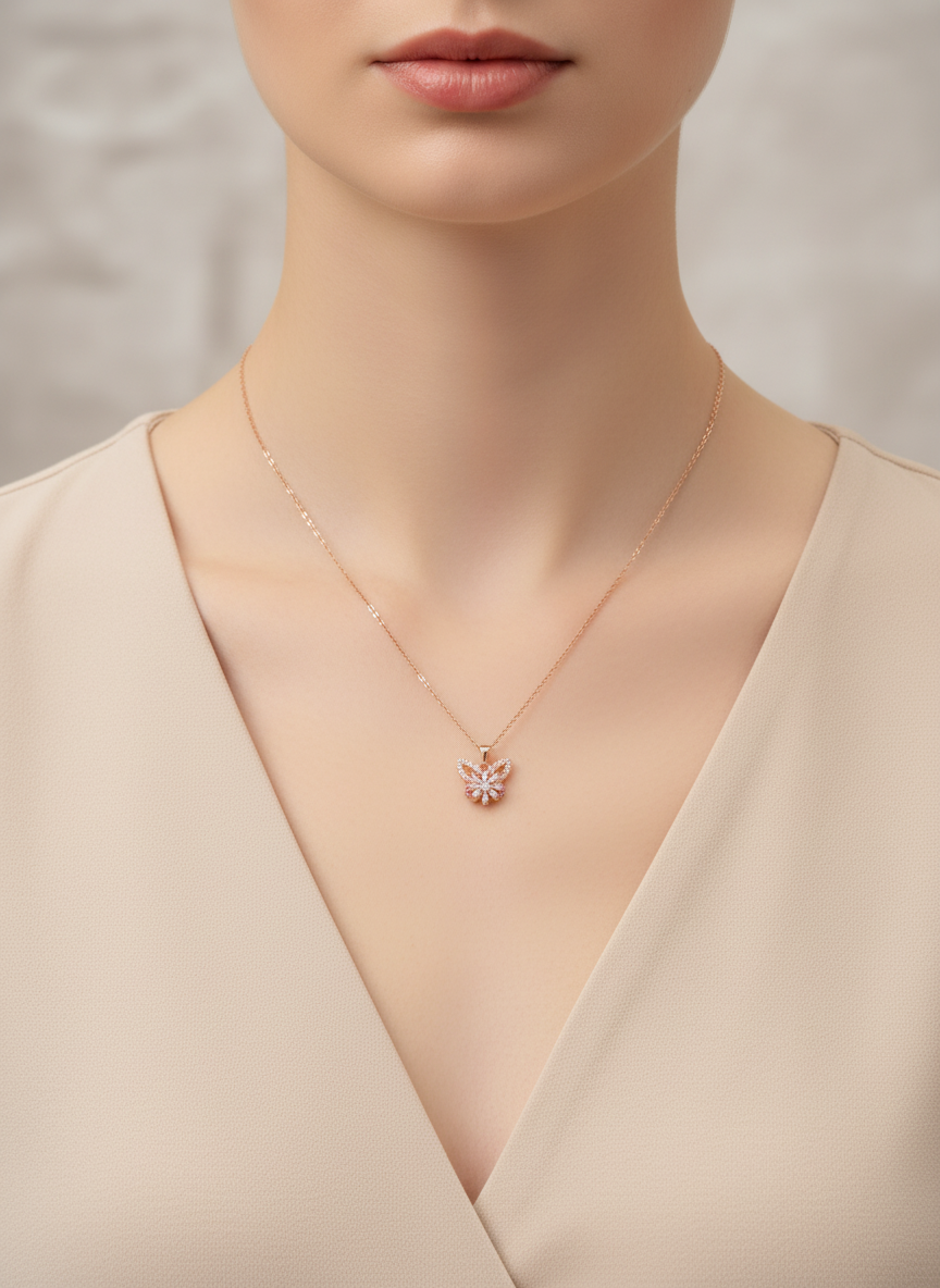 Elegant Rose Gold Butterfly Pendant Necklace for Women