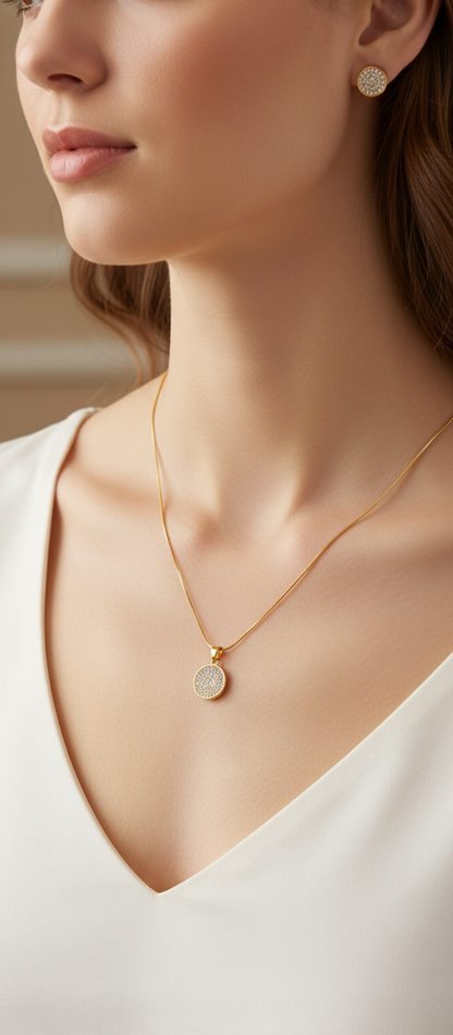 NuGold Round Stone Pendant Necklace Set for Women