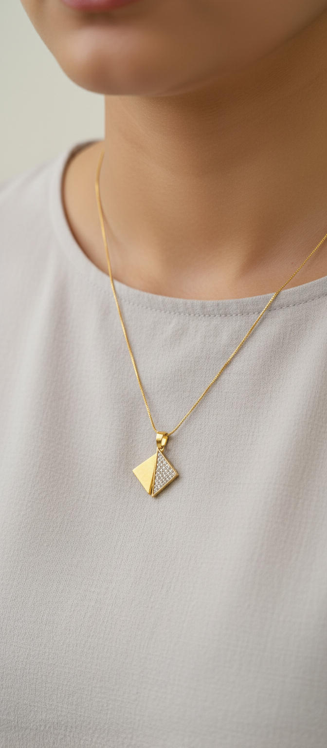 NuGold Triangle Stone Pendant Necklace