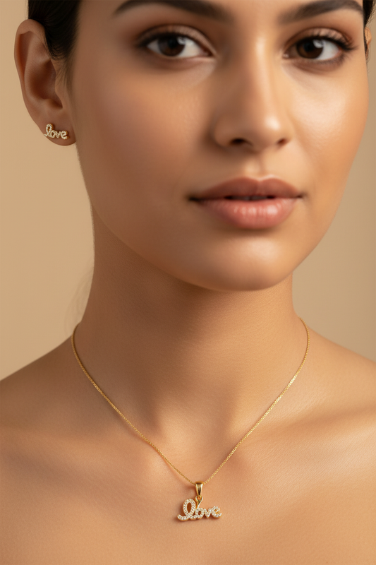 NuGold Love Pendant Necklace Set for Women