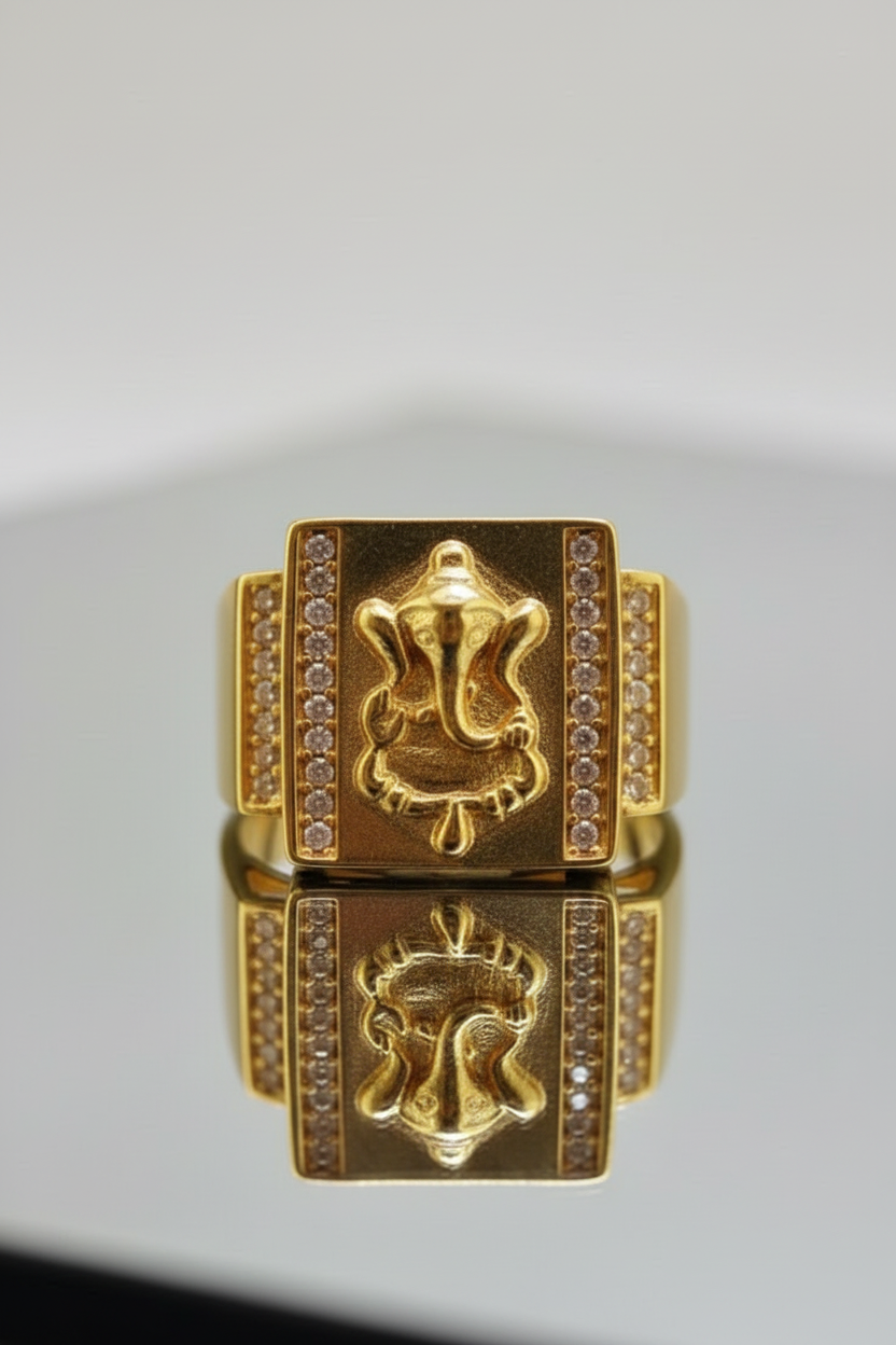 NU Golden Ganesha Ring For Men