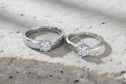 His & Hers Stainless Steel Solitaire Couple Ring Set