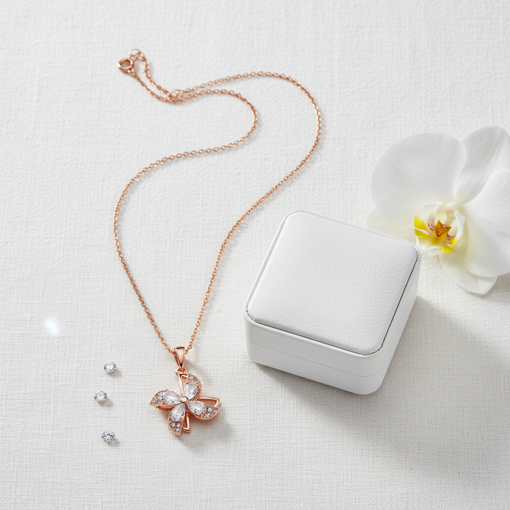 Elegant Rose Gold Butterfly Crystal Pendant Necklace for Women
