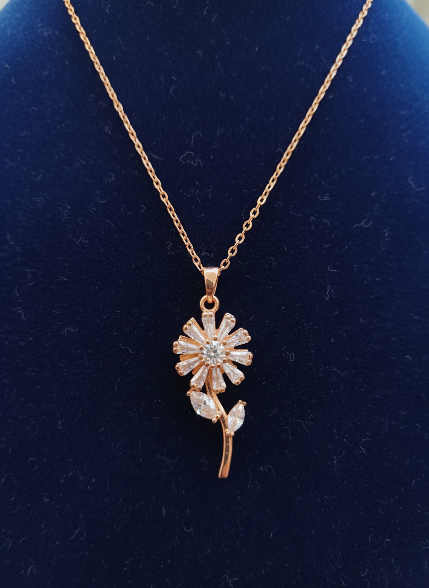 Elegant Rose Gold Rotating Floral Crystal Pendant Necklace