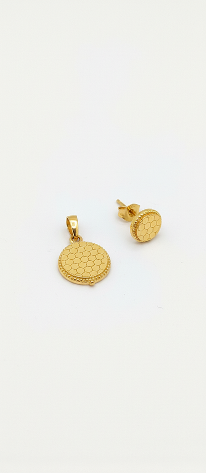 Gold Honeycomb Pendant Necklace Set