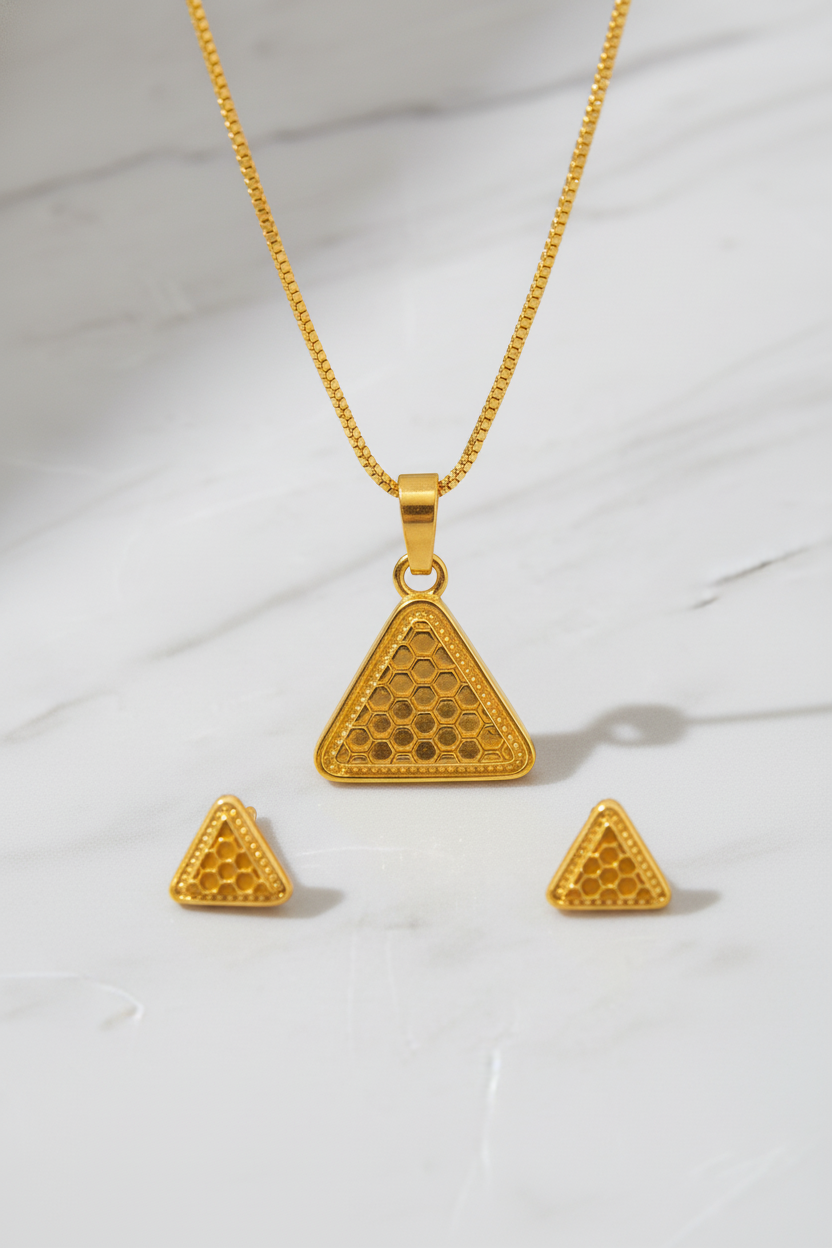 NuGold Triangle Pendant Necklace Set for Women