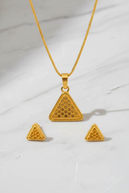 NuGold Triangle Pendant Necklace Set for Women