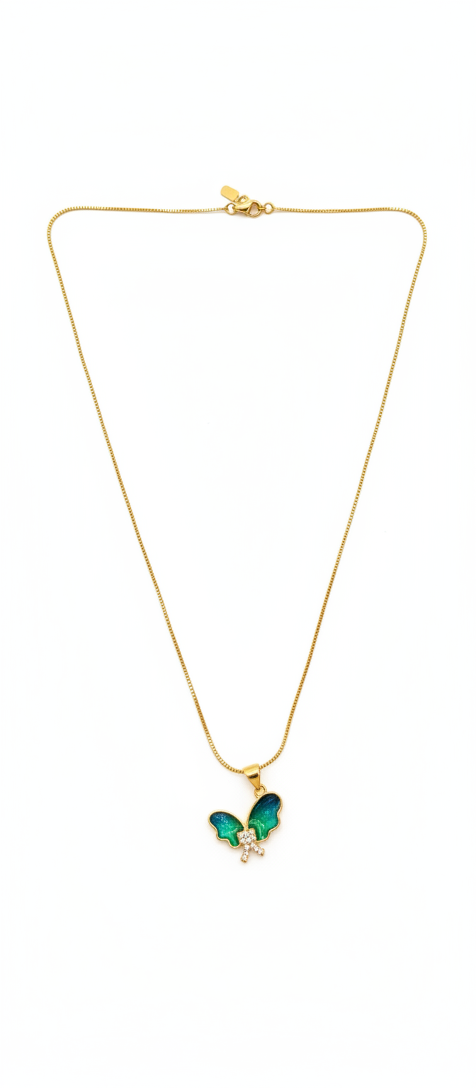 NuGold Green Stone Butterfly Pendant For Women