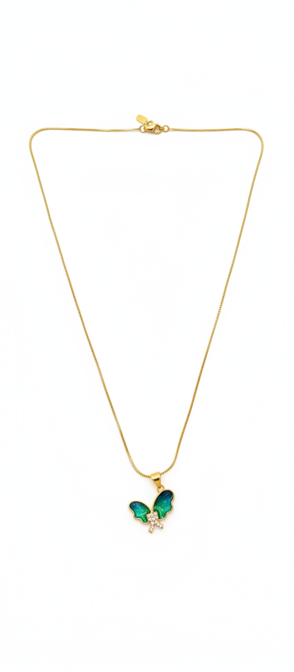 NuGold Green Stone Butterfly Pendant For Women