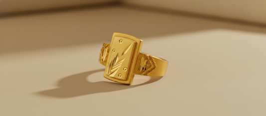 NUGOLD Men’s Ring with Rectangular Top & Leaf Engraving