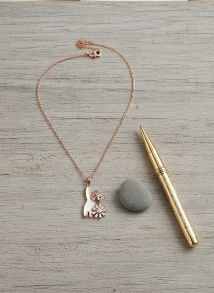 Elegant Rose Gold Cat & Floral Pendant Necklace for Women