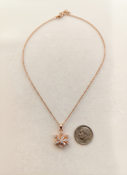 Elegant Rose Gold Snowflake Spinner Pendant Necklace for Women