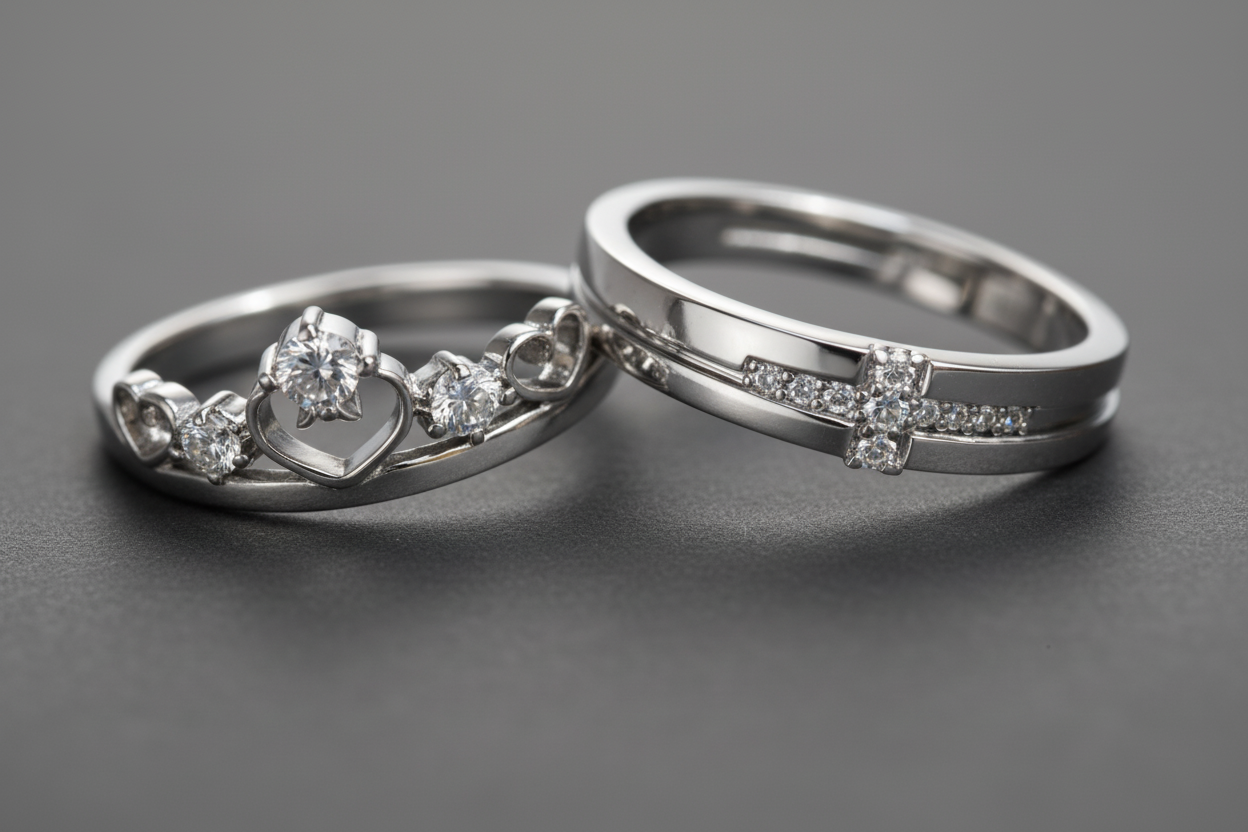 His & Hers Stainless Steel Couple Adjustable Matching Ring Set