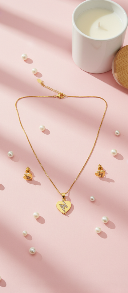 NuGold Heart CZ Pendant Necklace Set
