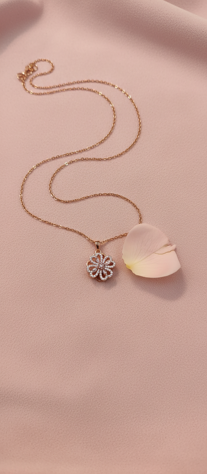 NUGOLD Elegant 360° Spin Flower Rose Gold Pendant Necklace