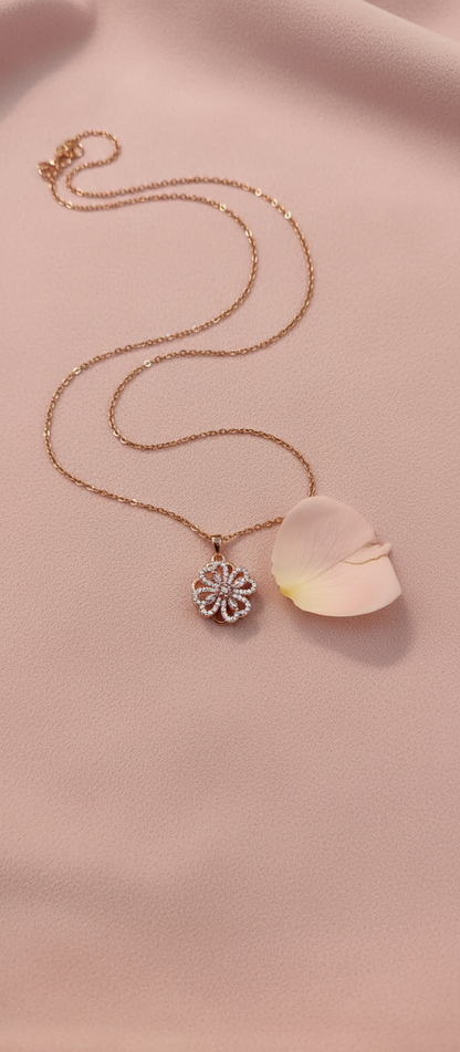 NUGOLD Elegant 360° Spin Flower Rose Gold Pendant Necklace