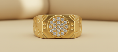 NUGOLD Luxury Men’s Ring with Round CZ Stone & Star Engraving