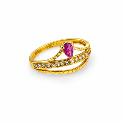 NUGOLD Elegant Ring with Pink Pear-Cut Crystal & Sparkling CZ Stones