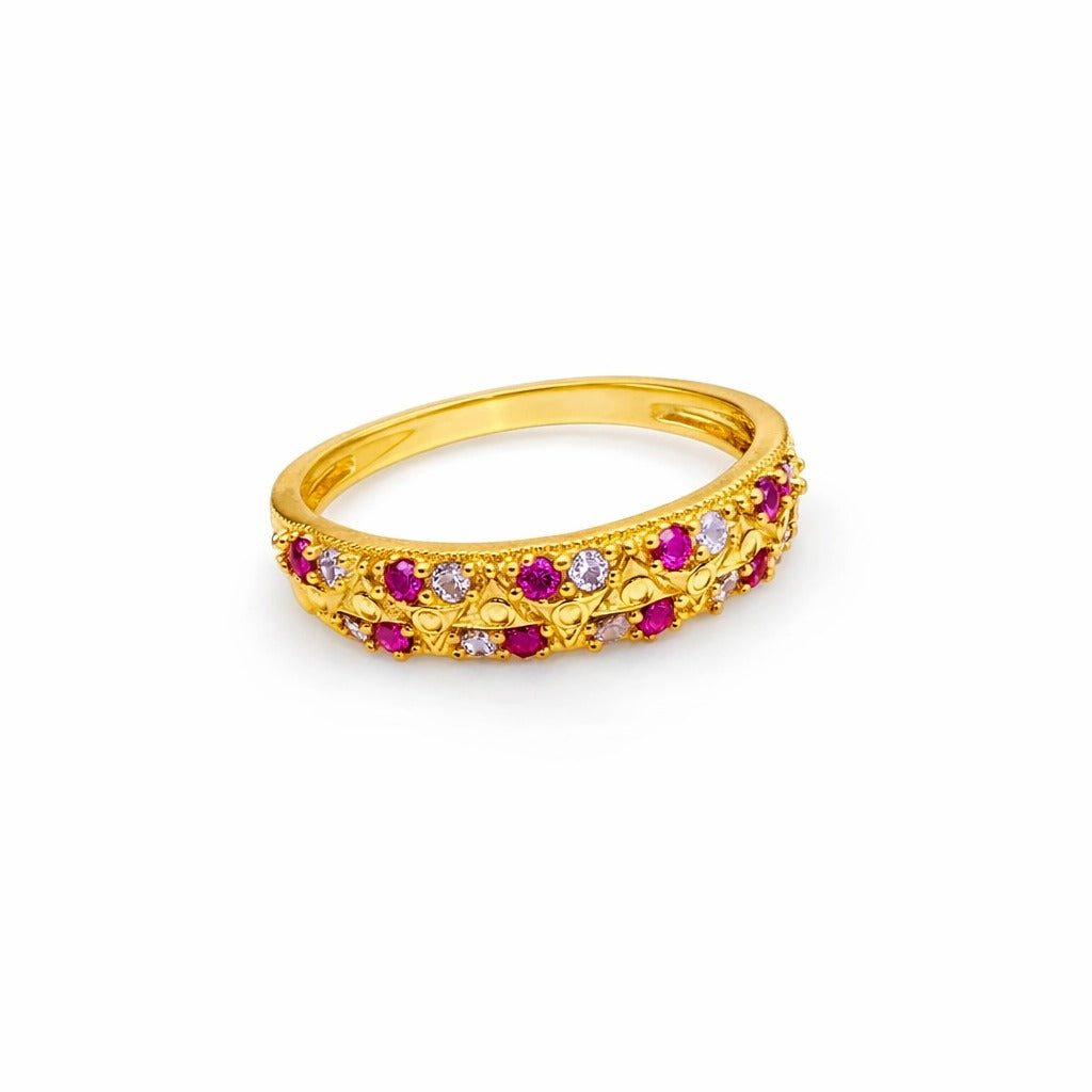 NUGOLD Stylish Band Ring with Alternating Pink & White CZ Stones