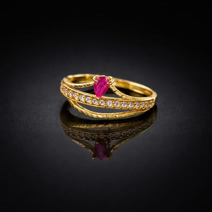 NUGOLD Elegant Ring with Pink Pear-Cut Crystal & Sparkling CZ Stones