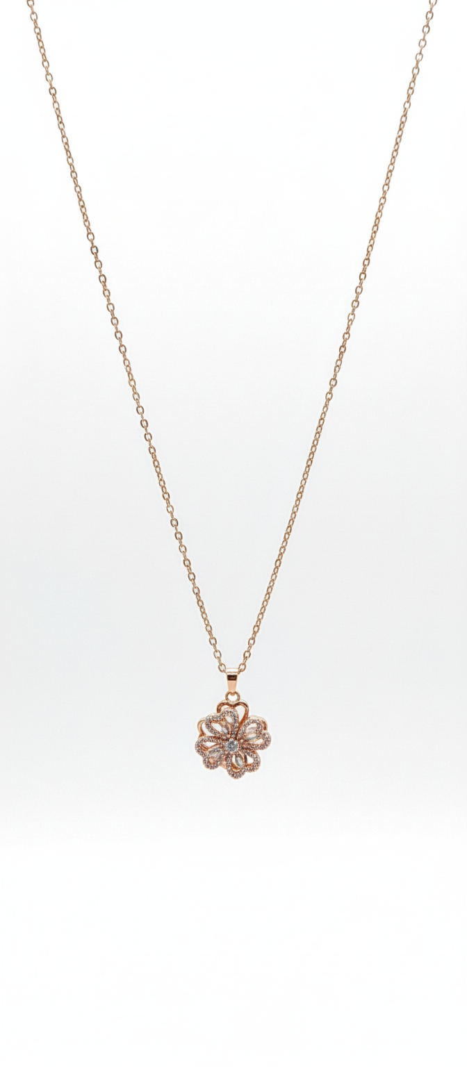 NUGOLD Elegant 360° Spin Flower Rose Gold Pendant Necklace