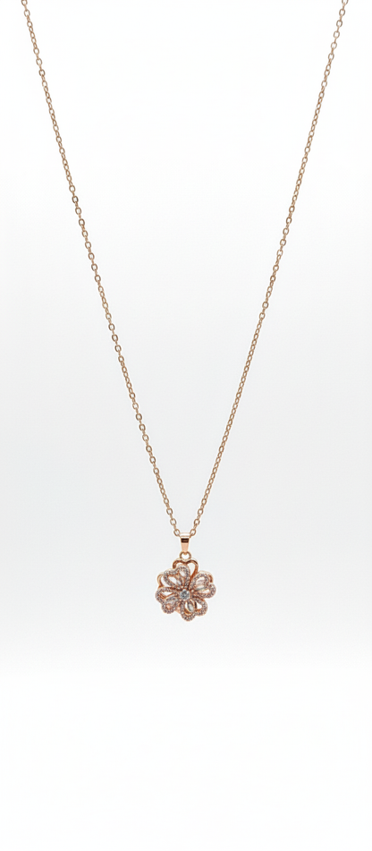 NUGOLD Elegant 360° Spin Flower Rose Gold Pendant Necklace